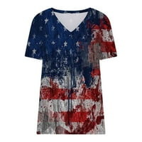 Žene 4. srpnja Dan nezavisnosti Popularna američka zastava Štampana majica Printe Fit Print V-izrez Ljeto Loose Fitting Tee Tops Bluuses Blue S