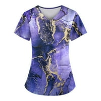 Žene ljetne vrhove okrugli izrez Čvrsta bluza casual ženske majice kratki rukav plavi 5xl