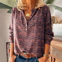 Hanas vrhovi ženske modne casual gumb dugih rukava Vintage tiskani majice na vrhu bluza vino xxxl