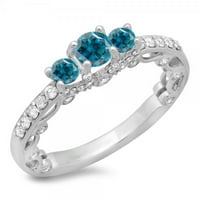 DazzlingRock kolekcija 1. Carat 14k Blue & White Diamond Bridal Vintage Kamen zaručni prsten, bijelo