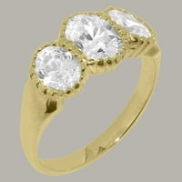 Britanski učinili tradicionalni 14k žuto zlatni prsten sa sintetičkim kubnim cirkonijskim ženskim prstenom - Opcije veličine - Veličina 4,25
