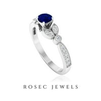 Real Blue Sapphire Prsten sa dijamant, vintage inspirirani prsten - AAA razred, 14k bijelo zlato, SAD