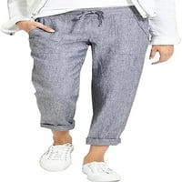Plesneemangoos Ženska pamučna posteljina za posteljinu elastične struke džepove sužene hlače