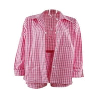 Amiliee Womens Outfit Ljeto Pamučna posteljina Lapel majica kratke hlače
