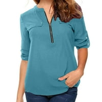 pbnbp šifonske bluze za žene modni patentni patentni zatvarač s vratnim košuljem s dugim rukavima, čvrsti