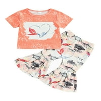 Qinghua Toddler Baby Girls Ljetna odjeća Kratki rukav sirena rep na vrhu zvona dugačke hlače Ležerne
