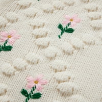 Biayxms ženska jesen zima pleteni džemper bež dugih rukava cvjetni dugme za vez pletenje