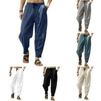Muške pamučne posteljine hlače joggers casual elastične struke labave joge harem pantalone