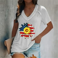 Podplag Žene Ljetni vrhovi, ženska majica V-izrez Neovisnosti za neovisnost suncokret pulover Ležerne