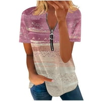 Košulja za žene Smiješne ležerne vrhove patentni zatvarač kratkih rukava s kratkim rukavima ružičastim