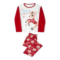 Božićne pidžame za obitelj, dugih rukava okrugli vrat ELK tisak TOPS pantalone za odrasle djece