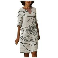 Ljetne haljine za žene V-izrez Solid A-line dužine koljena boemska datuma haljina dužine lakta Bež l
