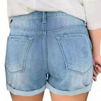 Penskeiy Women Modne čvrste traper kratke hlače Poklopni rupe casual patentni zatvarač Fringe Jeans