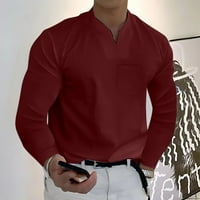 Košulje s dugim rukavima za muškarce Basic Solid Color V izrez Henley Majice Genmenken's Business Pulover