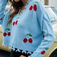 Bnwani Crop džemperi za žene Trendi pleteni pulover Loose V izrez plavi džemper usjev za žene veličine