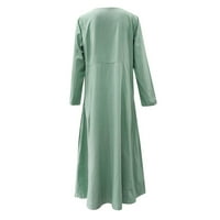 Haljina za ženske haljine za žene Ležerne prilike pune pamučne posteljine haljina s dugim rukavima sa