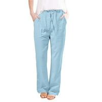 Ženske hlače Elastična struka Žene Ležerne prilike pune boje Modni džep elastični struk ravne hlače