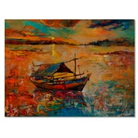 Ribarski brod Art DesiganTart na Zlatnom zalasku sunset 'nautičkog i obalnog drveta Zidna umjetnost