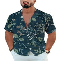 Muška bluza s kratkim rukavima Summer Košulje rever na vratu Muški ležerna majica Plaža Tee Dark Green