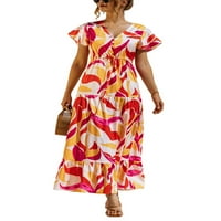 Kapeze Žene duge haljine kratki rukav Ljeto plaže sandress v izrez Maxi haljine labavi cvjetni ispis