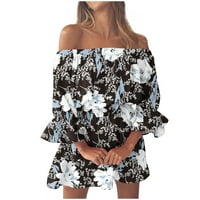 Xysaqa žene seksi od ramena ruffle mini haljina ljetna plaža tunika sagovori leptir cvjetni ispis linijski