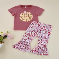Jaweiw Little Girls Set odjeće, kratki rukav Okrugli slovo za vrata Print Tors majica + elastični struk