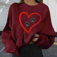 Fartey Ženska grafička prevelika posadna dukserica Jesen Heart Heart Pag Paw Print pulover vrhovi labavi