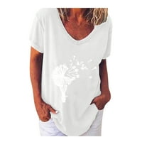 Ženske vrhove modne žene V-izrez casual s kratkih rukava od tiskanih majica s majicama bijele l