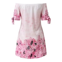 Mini haljine za žene modni casual ljeto van ramena cvjetna haljina za ispisu od skidača s kratkim rukavima