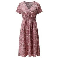 Ženska haljina s dugim rukavima V izrez cvjetni ispisani a-line ženke na otvorenom Trendy Comfy stil