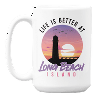 Život je bolji na dugim plaži otokom, svjetionikom tiskanim kava i čaja Poklon krig