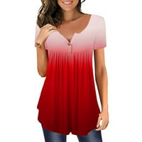 Crvene predimenzionirane majice za žene plus veličine Gradijent ispisane V izrez kratkih rukava T Dugme