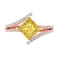 2. CT sjajna princeza sintetički žuti moissinite 14k Gold Solitaire sa naglaskom veličini prstena 5,75