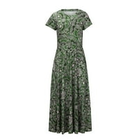 Clearsance Ljetne haljine za žene kratki rukav maxi duga modni ispisani okrugli izrezni izrez Sivi 3xl