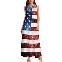 Ženska 4. jula Patriotska amercijska zastava Torbe Večernja zabava Ispis džep prsluk dugačak haljina