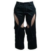 Colisha Ženske pantalone visoke struk pantske solne boje teretni hlače Lounge Sport Wide noge dno crne