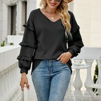 Ženski vrhovi i bluze Žene Modni casual Solid Colore Loarover Dugi rukav V-izrez Tors Black, XL Crna