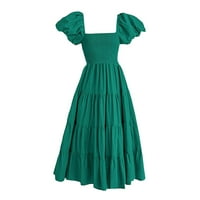 Svečane haljine za žene Kvadratni vrat bez rukava naftani rukav dresir kratkih rukava zelena