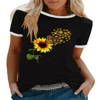 Plus size za žene Suncokret print kratkih rukava majica Ljetna casual bluza vrhovi