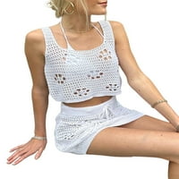 Thaisu Žene Ljetne odjeće, Crochet Clout Knit tenkovi + elastična mini suknja
