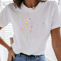 Ljetne košulje za žene Regularna fit odjeća za djevojke O-izrez majica Vintage grafički tisak vrhovi