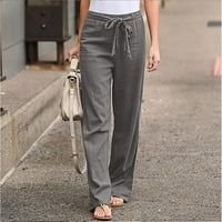 Hlače za ženske ležerne ljetne visoke struk široke noge elastične udobne ravnotežne pantalone s džepovima