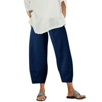 Ženski dnevni lisni džepovi sa čvrstim bojama Elastične struke Hlače Duge pantalone na hlačama za žene