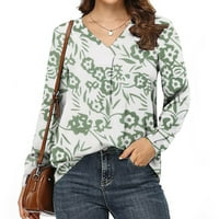 Ichuanyi ženska modna casual tiska V-izrez labav majica dugih rukava Top bluza pulover