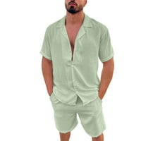Muške košulje Muškarci Proljeće Ljeto Plaže Kratki rukovi Posteljine i kratke hlače Gaće setovi s džepovima