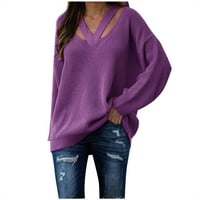 Prevelizirani džemperi za žene Trendi modne žene casual v-izrez jesenski džemper bluza šljokica purver