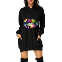 Zpanxa zimska ušteda odobrenje ženske dukseve Moda casual tiskana dukserica za hod kukavice Džepne duksere Dress Ladweight pulover na vrhu crne m