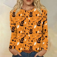Tking modni vrhovi dugih rukava za žene plus veličine Crewneck Halloween Print majica Labavi bluza narandžasta