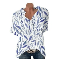 Ženski vrhovi V-izrez Ženska bluza Ležerne prilike Cvjetni ljetni kratki rukovi T-majice Navy XL