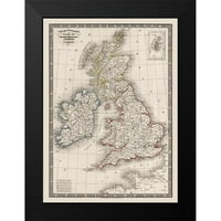 Monin Crni moderni uokvireni muzej umjetnički print pod nazivom - Britanski otoci - Monin 1839